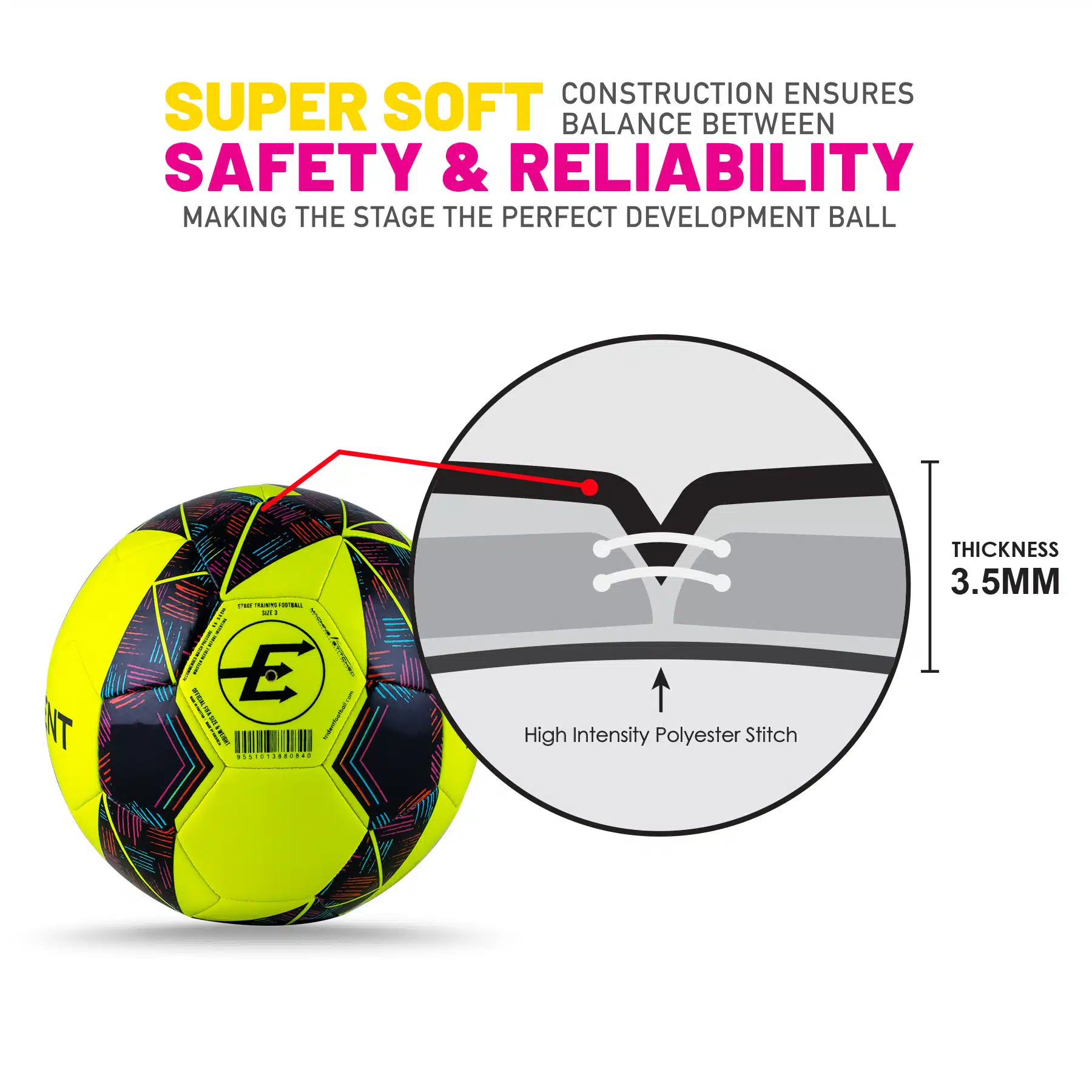 Trident Stage Training Football – Size 3 (Neon/Rubine) - Image 3