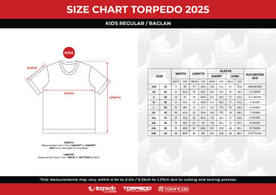 TRPDKids sizechart