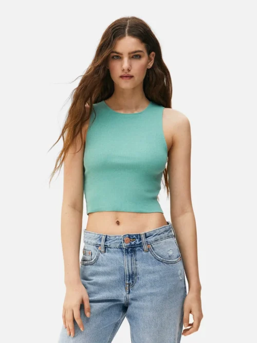 Basic Bright Green Rib Extreme Crop
